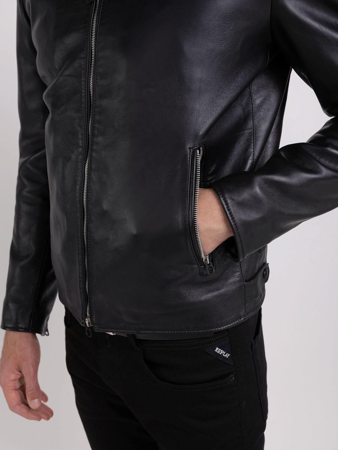 Replay leather jacket clearance