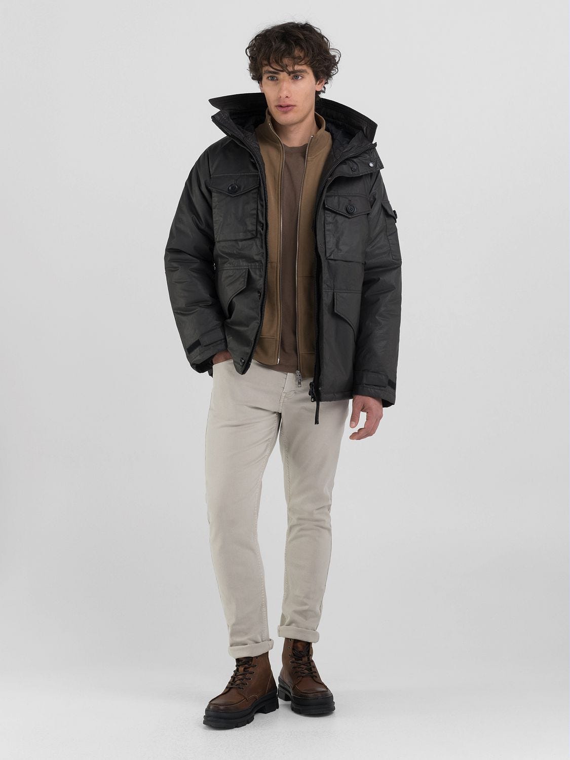 HOODED TWILL JACKET WITH POCKETS