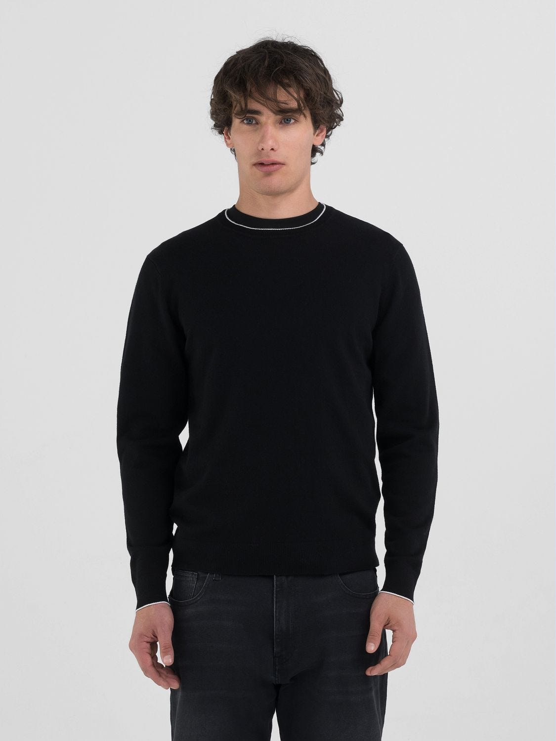COTTON AND CASHMERE CREW-NECK PULLOVER