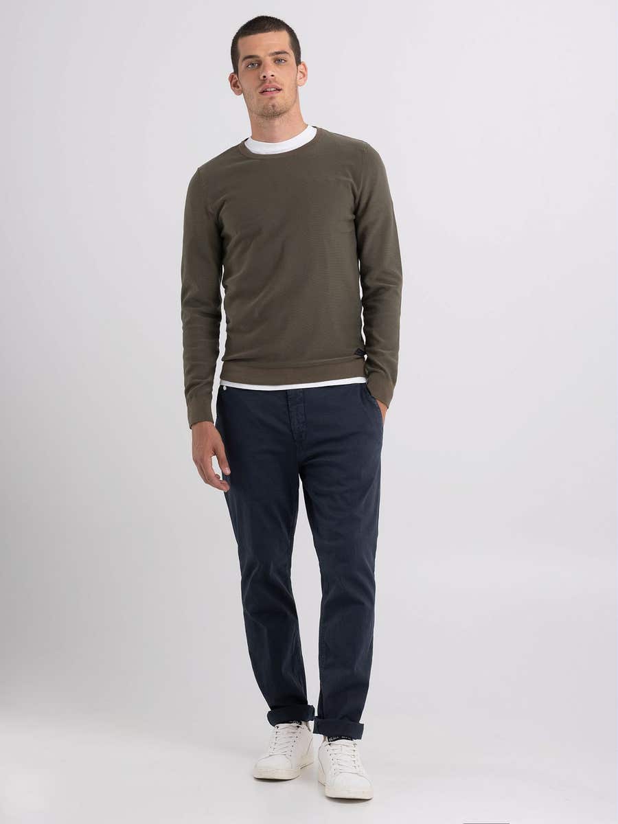 REPLAY Hyperflex cotton crewneck sweater UK8270.000.G22920 DARK OLIVE 1