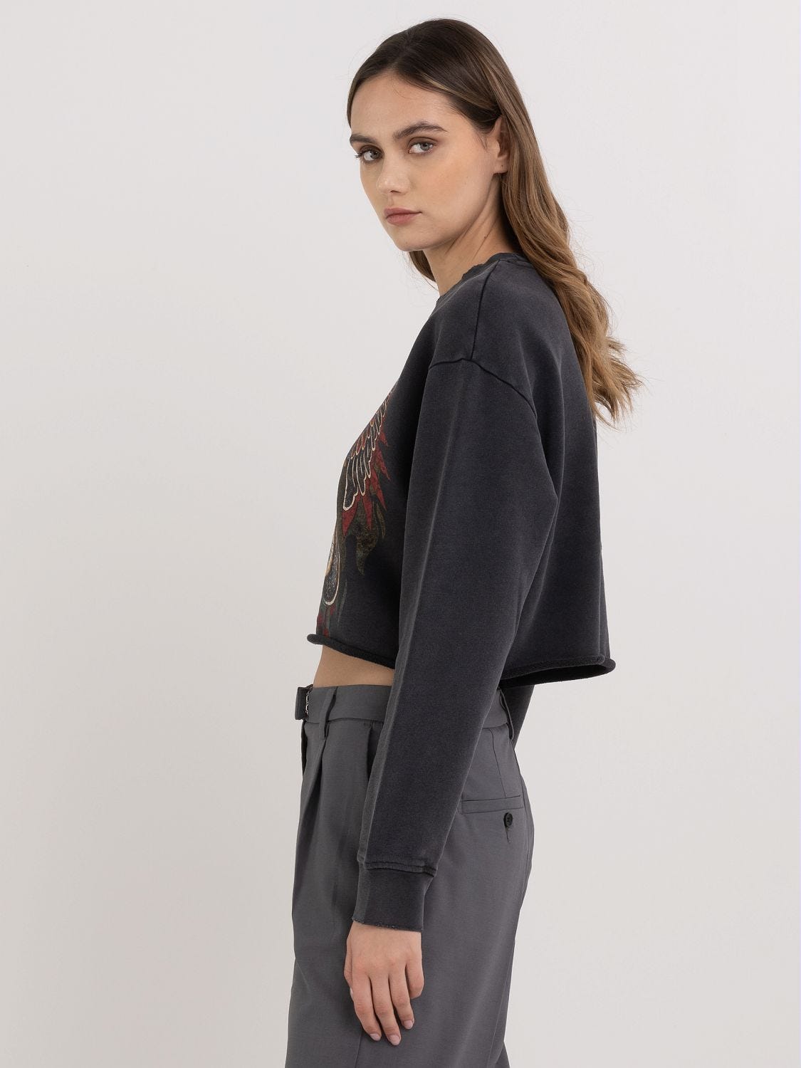Gray outlet cropped sweatshirt