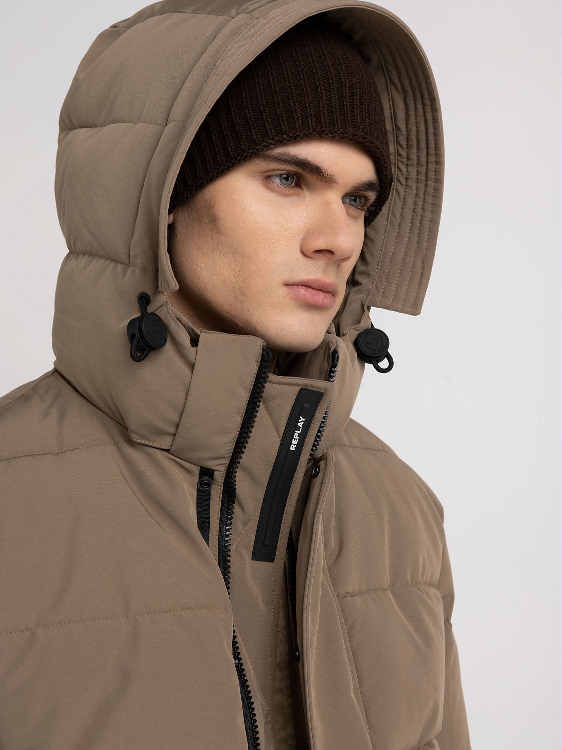 Men's short hooded zippered top quilted cotton twill jacket