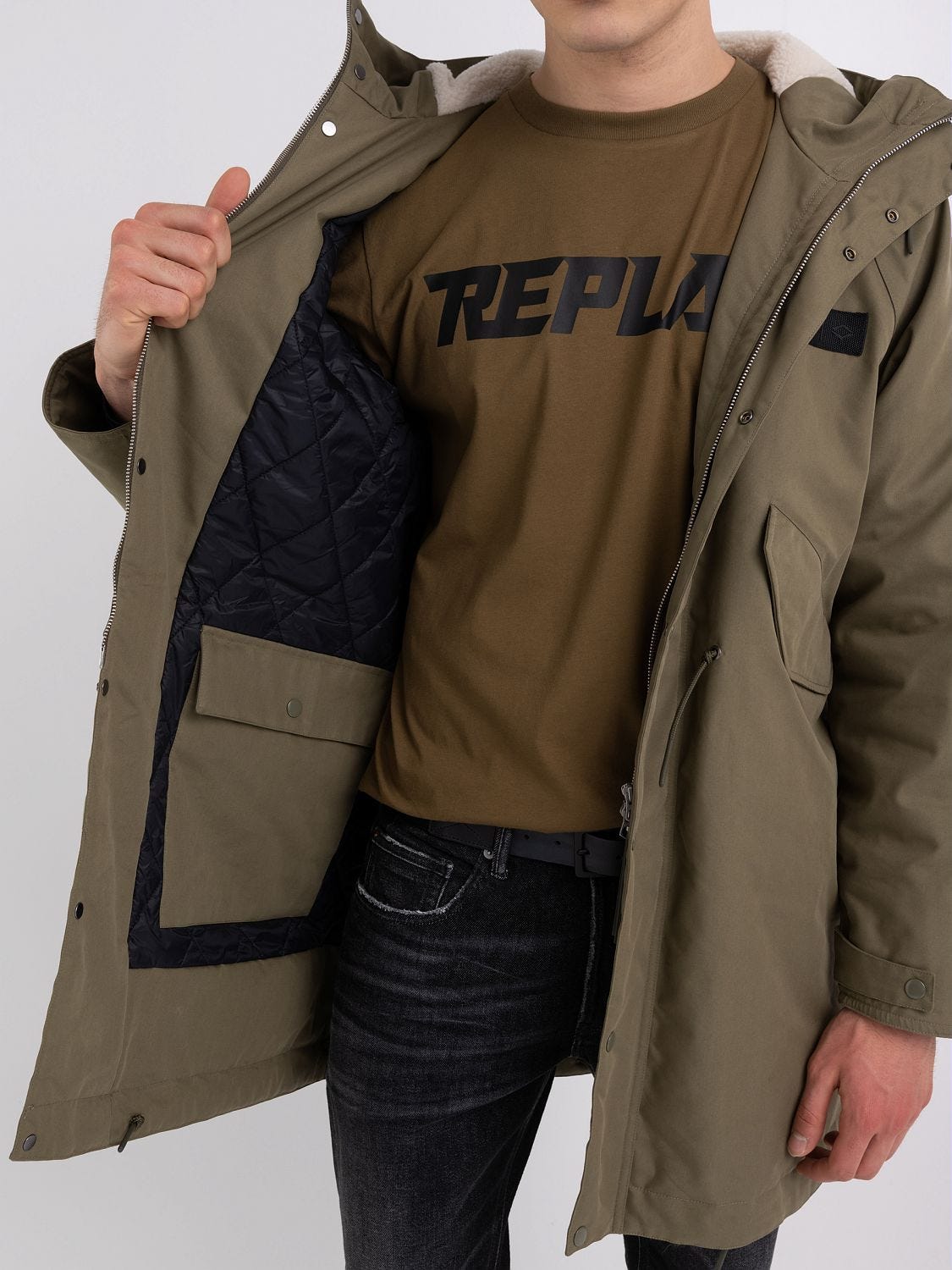 Twill parka with sherpa inner