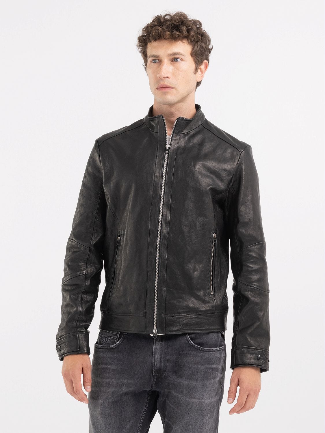 Replay leather biker sale jacket