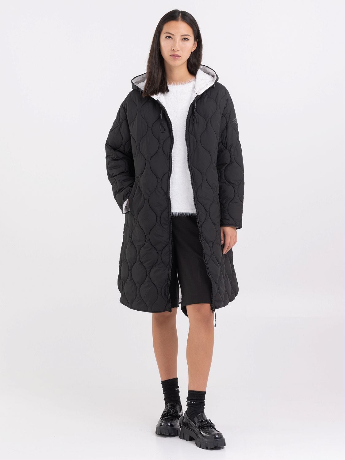 Matte chelsea faux sales fur quilted coat