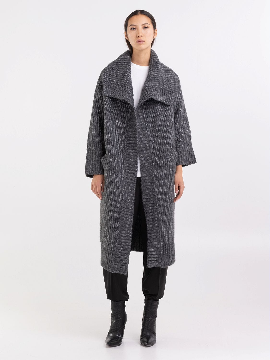 Open maxi cardigan in recycled wool blend