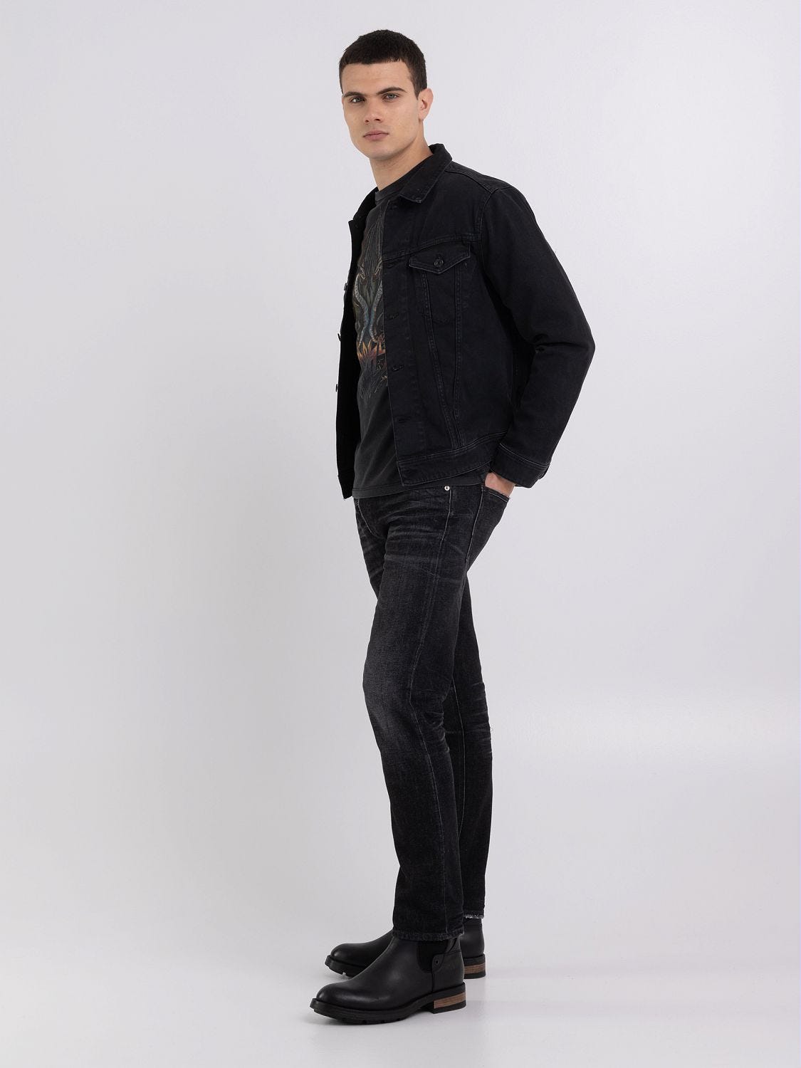 Black denim jacket online mens sale