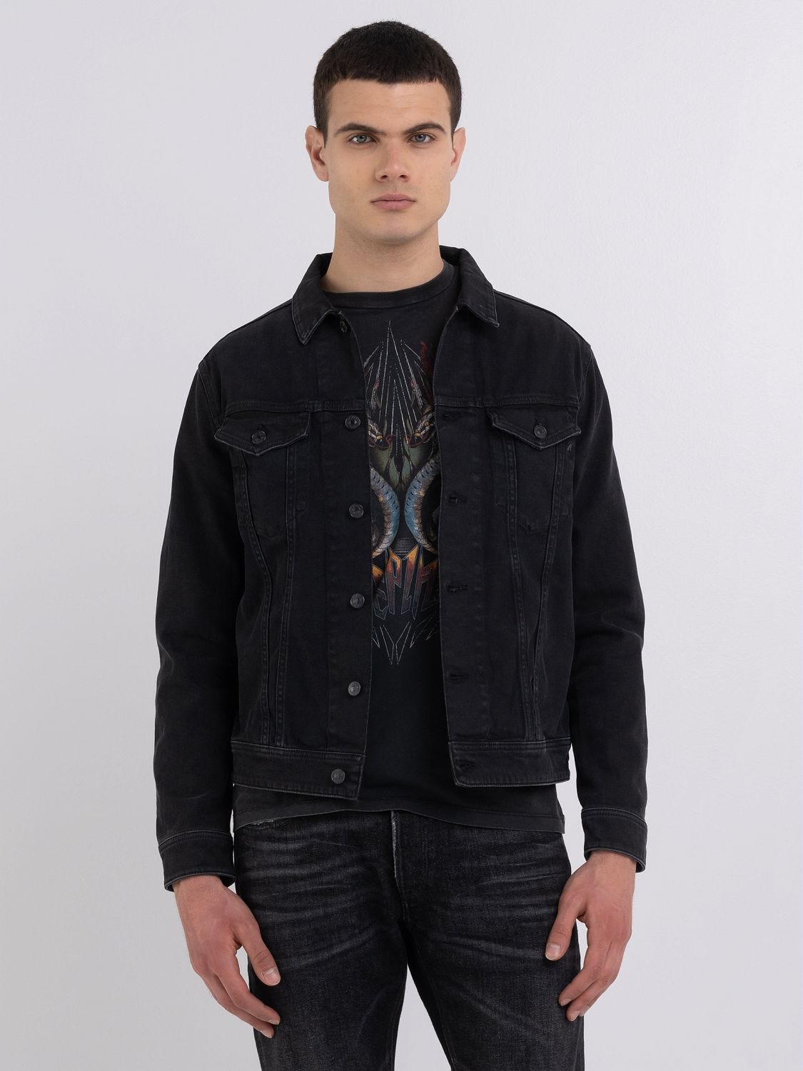 Mens ripped sales black denim jacket