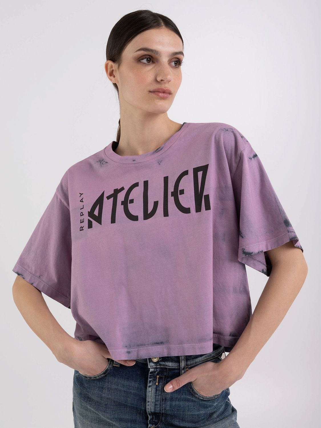 Atelier Replay cropped t shirt with marble wash