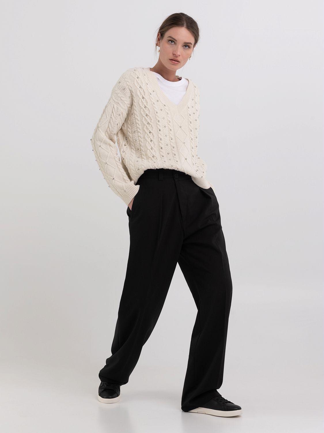Maglia oversize a trecce con perline