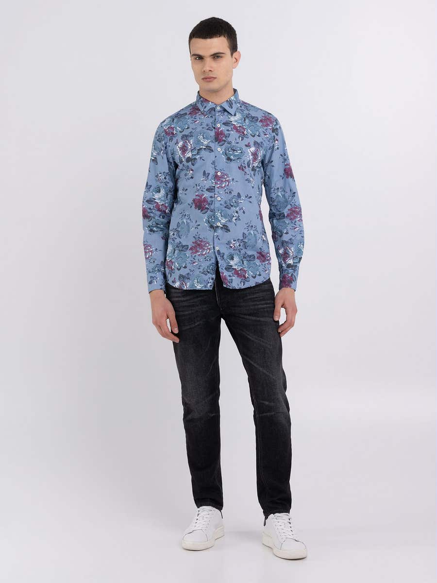 REPLAY Camicia in popeline stampa floreale all-over M4049 .000.74022 FADED BLUE FLOWERS 1