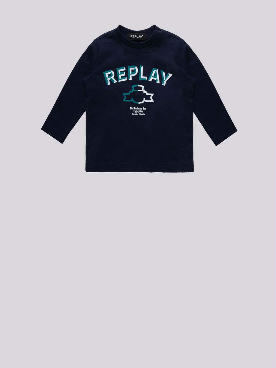 REPLAY T-shirt a maniche lunghe con logo Archivio PB7001.050.2660 DEEP  BLUE 1