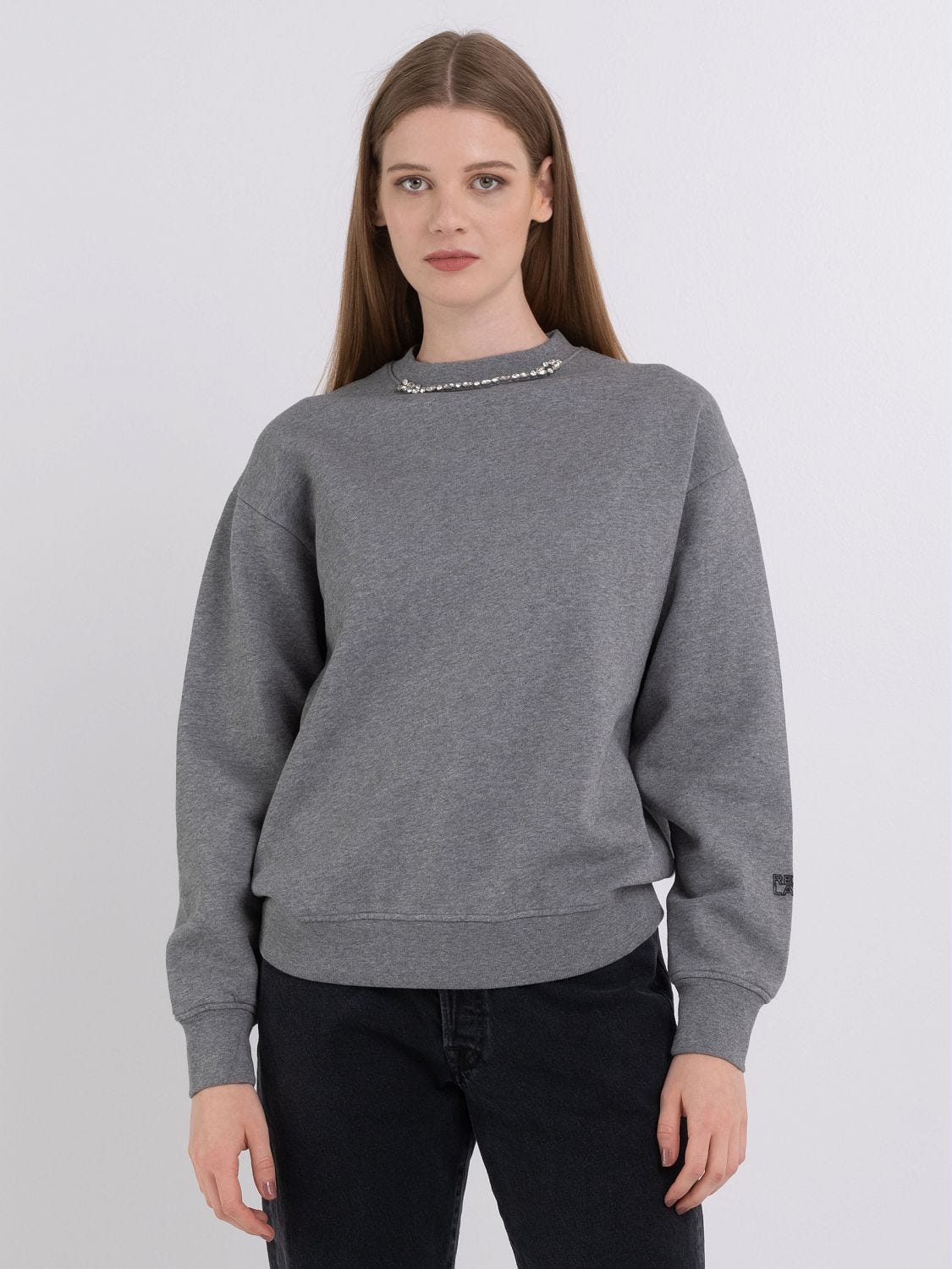 Crewneck sweatshirt with rhinestones