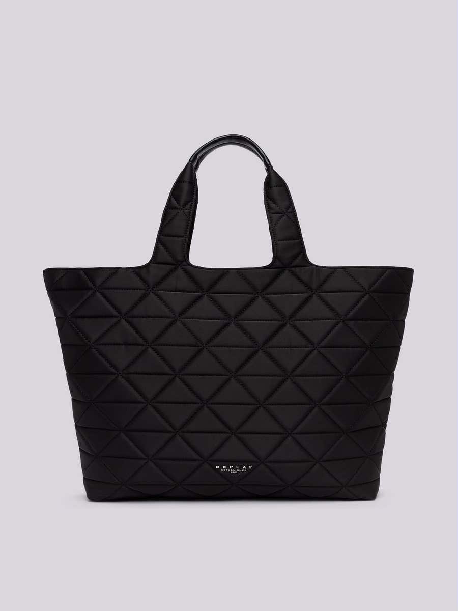 REPLAY Quilted satin shopping bag FW3509.000.A0343H BLACK 1