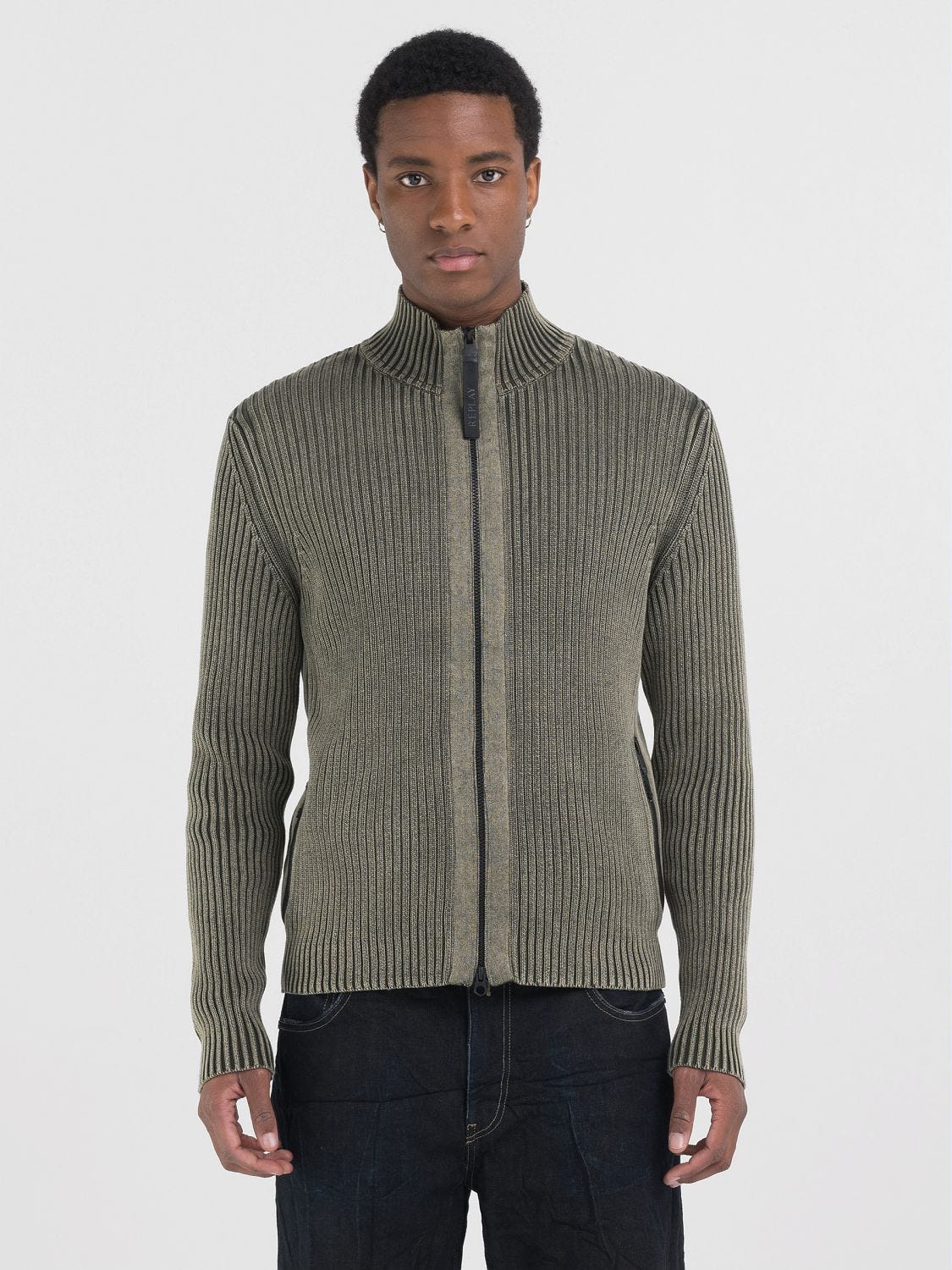Band collar zipper gingham sweaters store