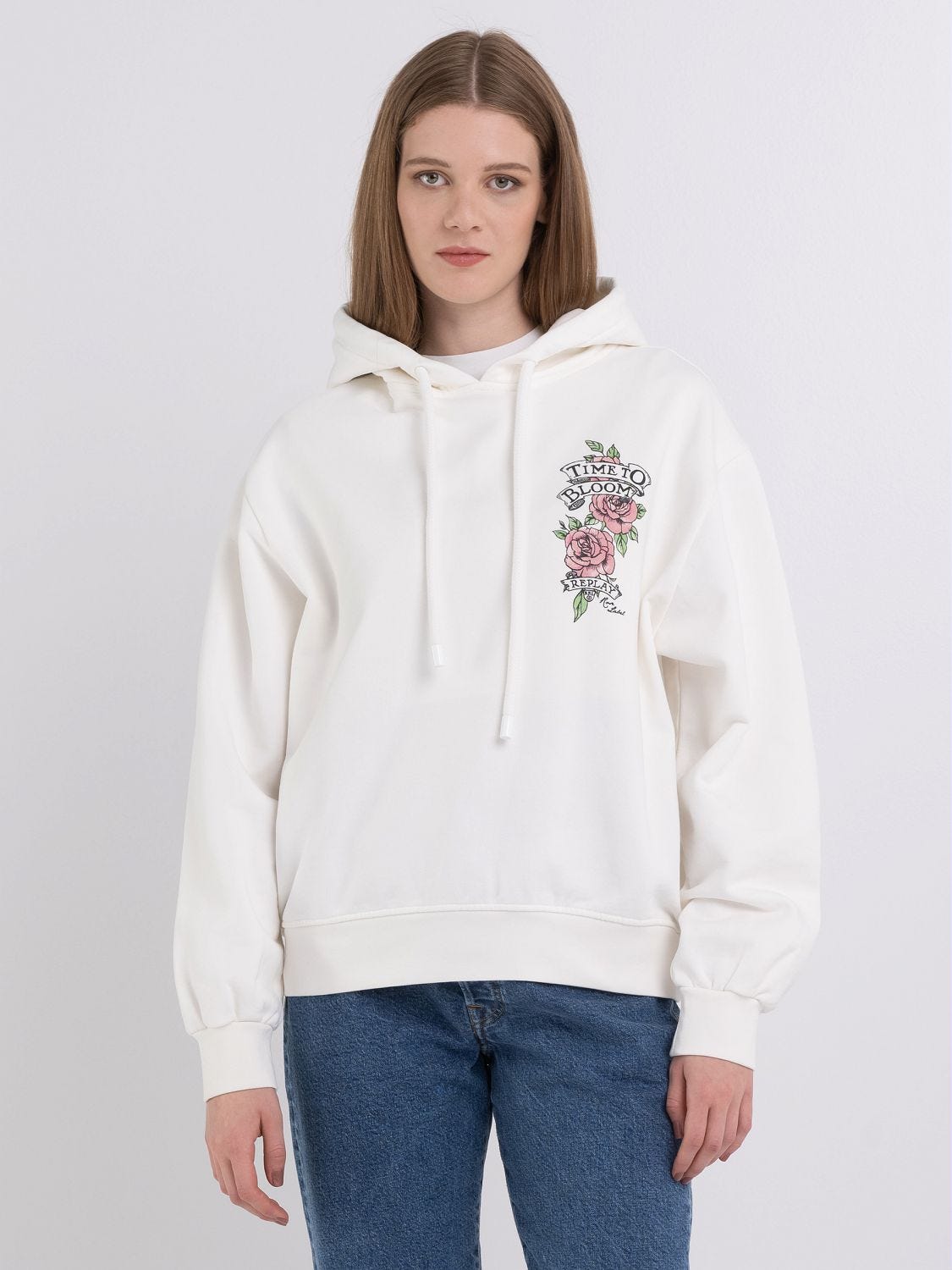 White hoodie rose hotsell