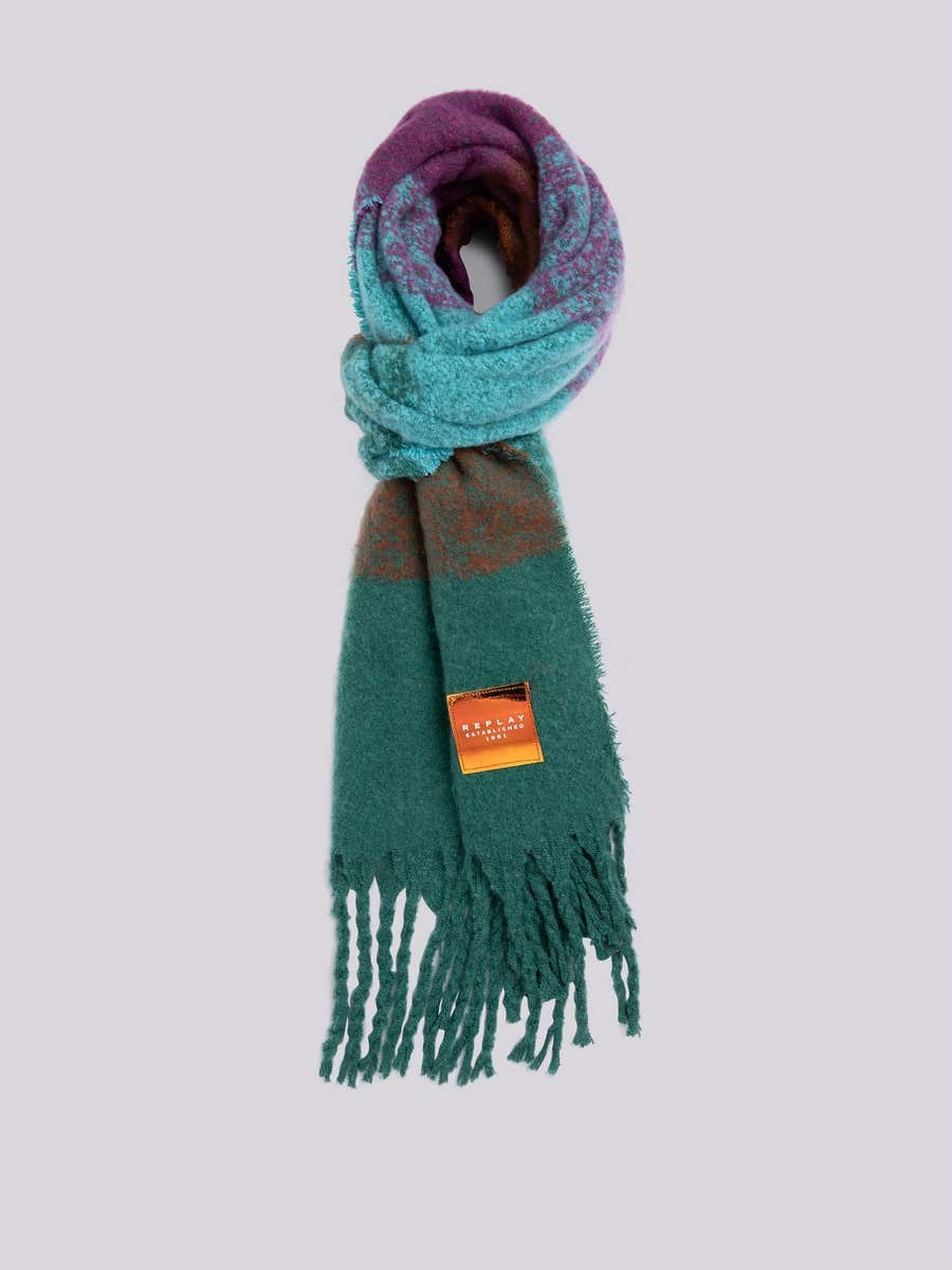 REPLAY Scarf in degradè fleece with fringes AW9304.000.A0187L GREEN + FUXIA + ORANGE + GREEN 1