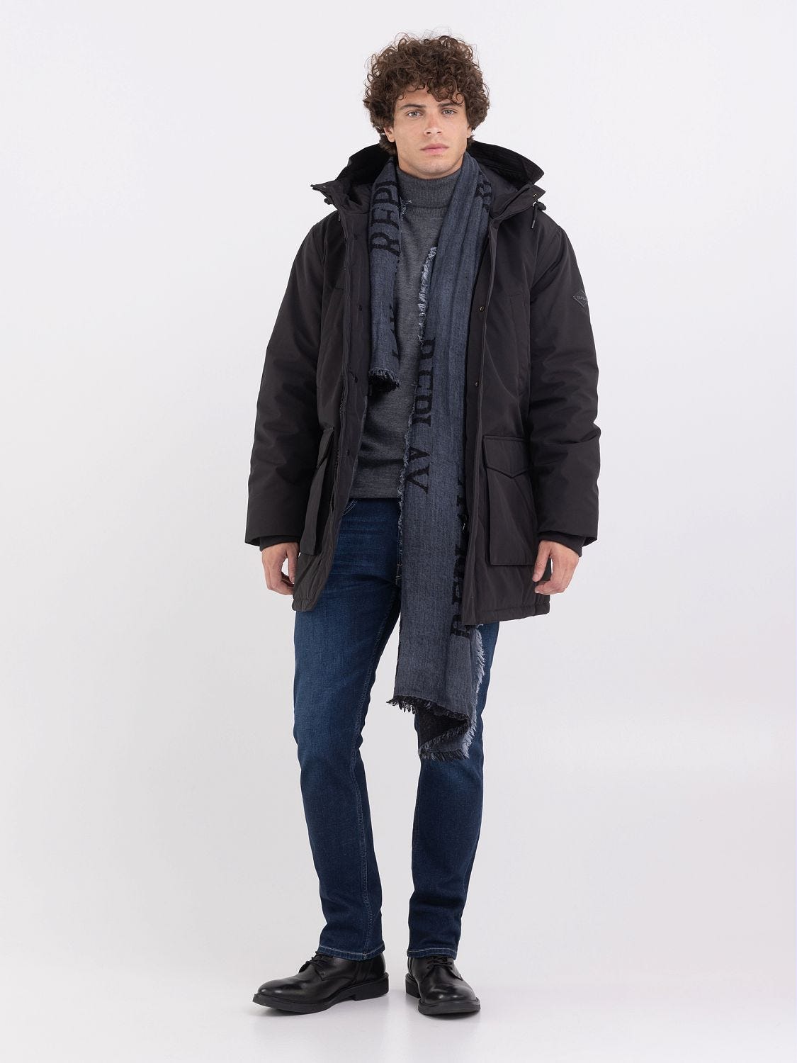 Recycled long jacket with hood