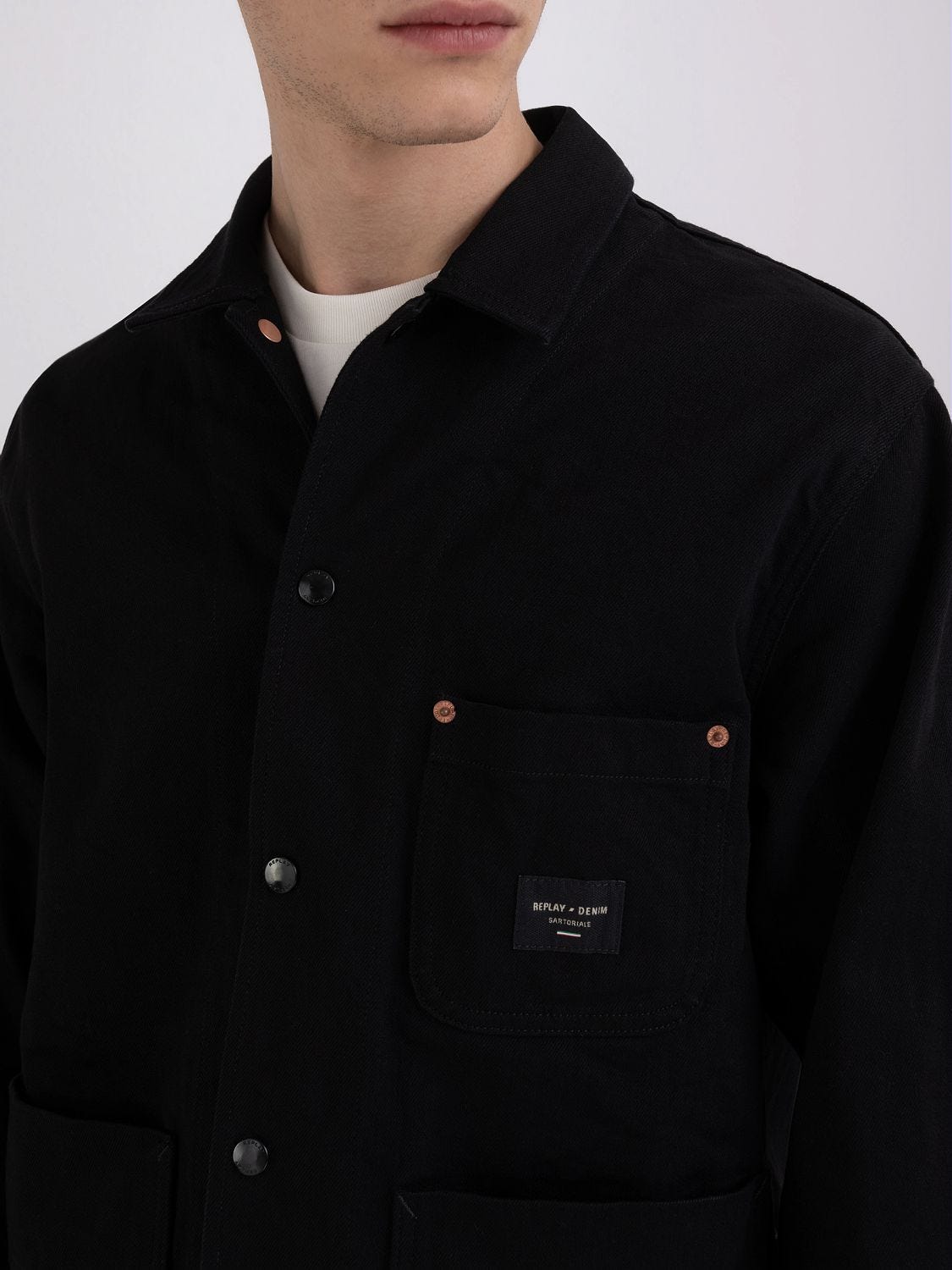 Replay Sartoriale shirt jacket in black denim
