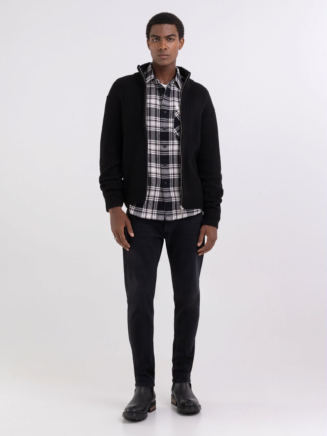 Full zipper high neck sweater