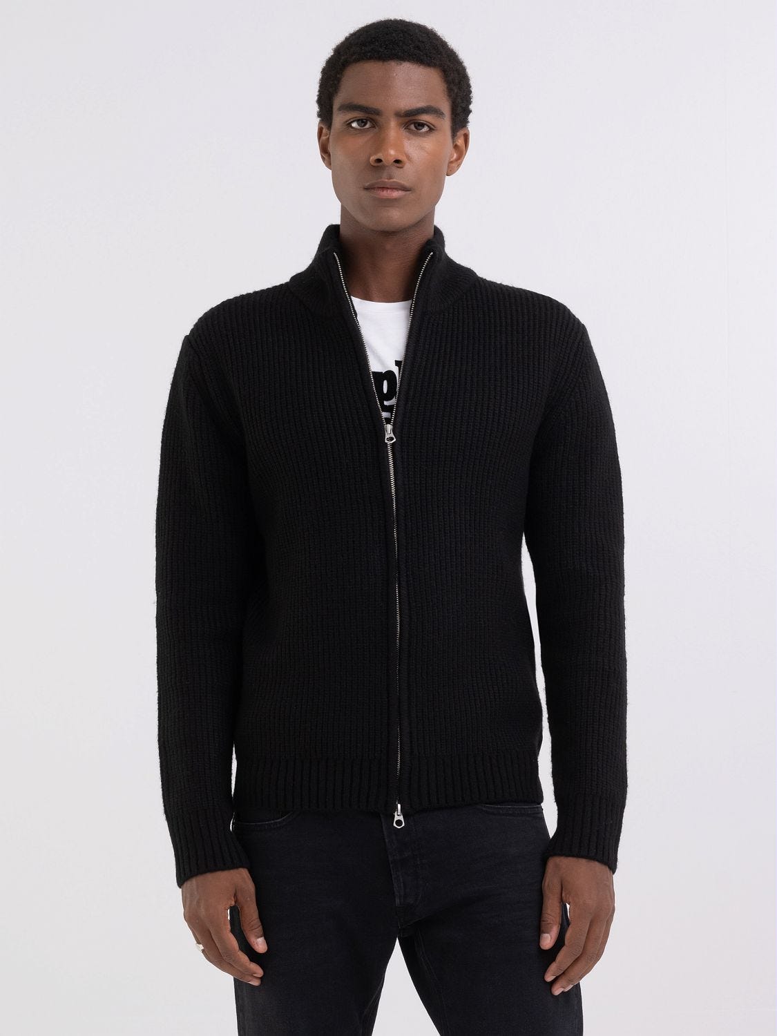 Full zipper high neck sweater