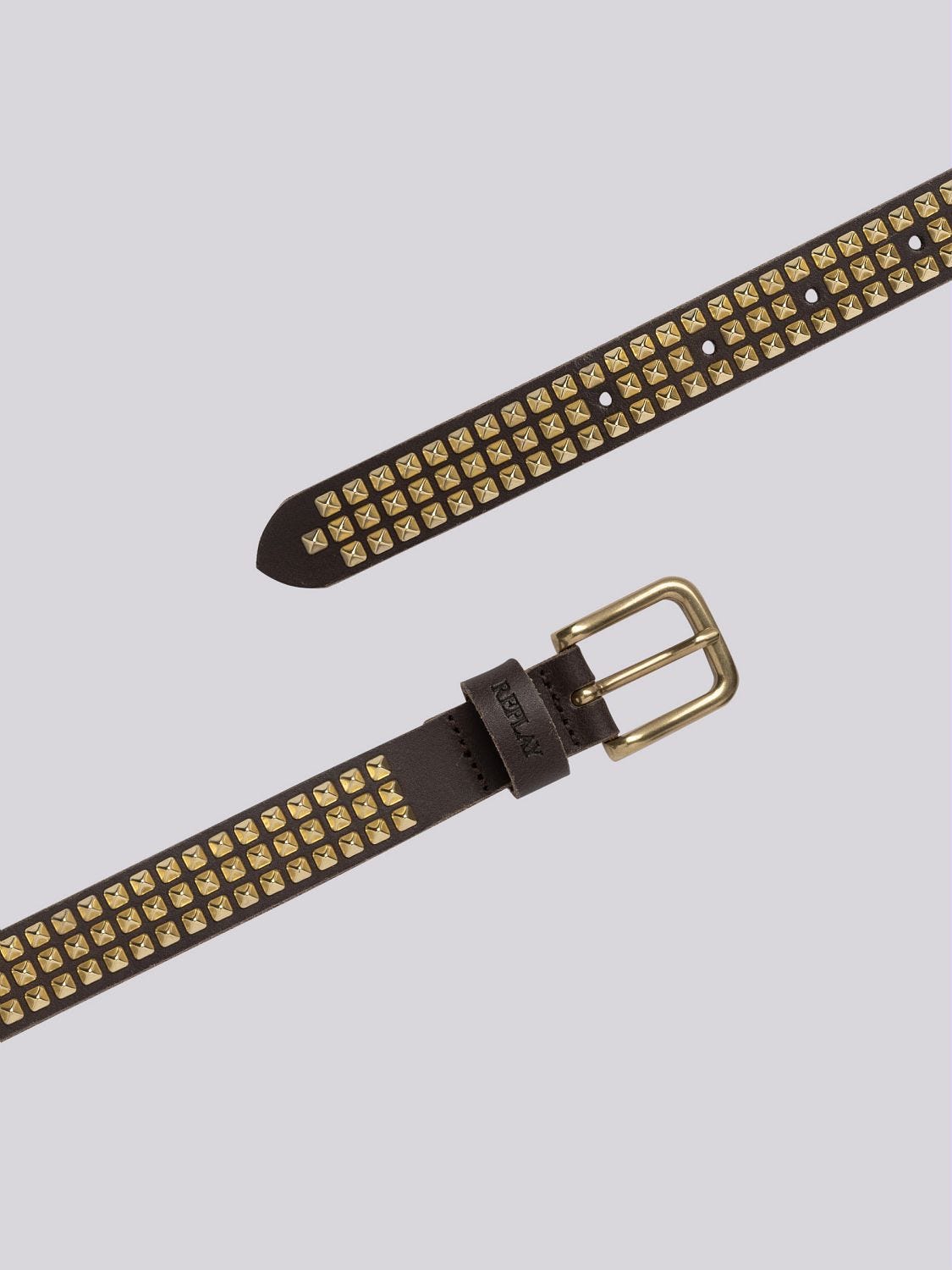 SPLIT LEATHER BELT WITH PYRAMID STUDS