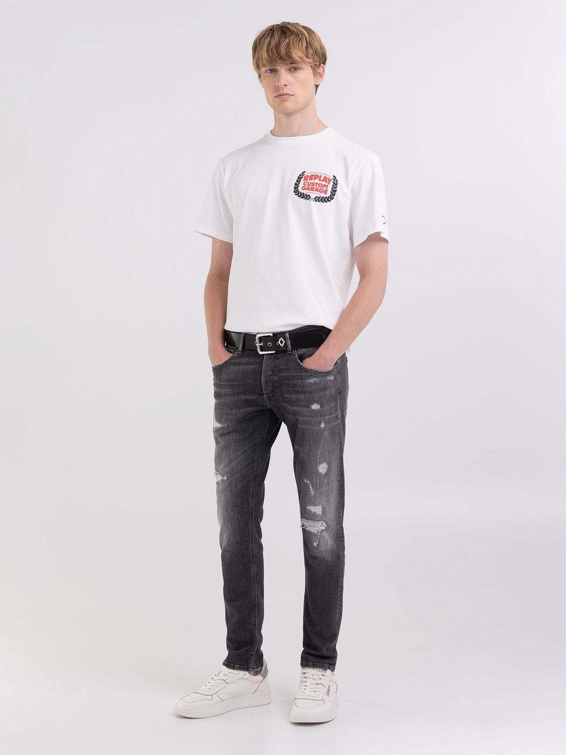 Garage white jeans top