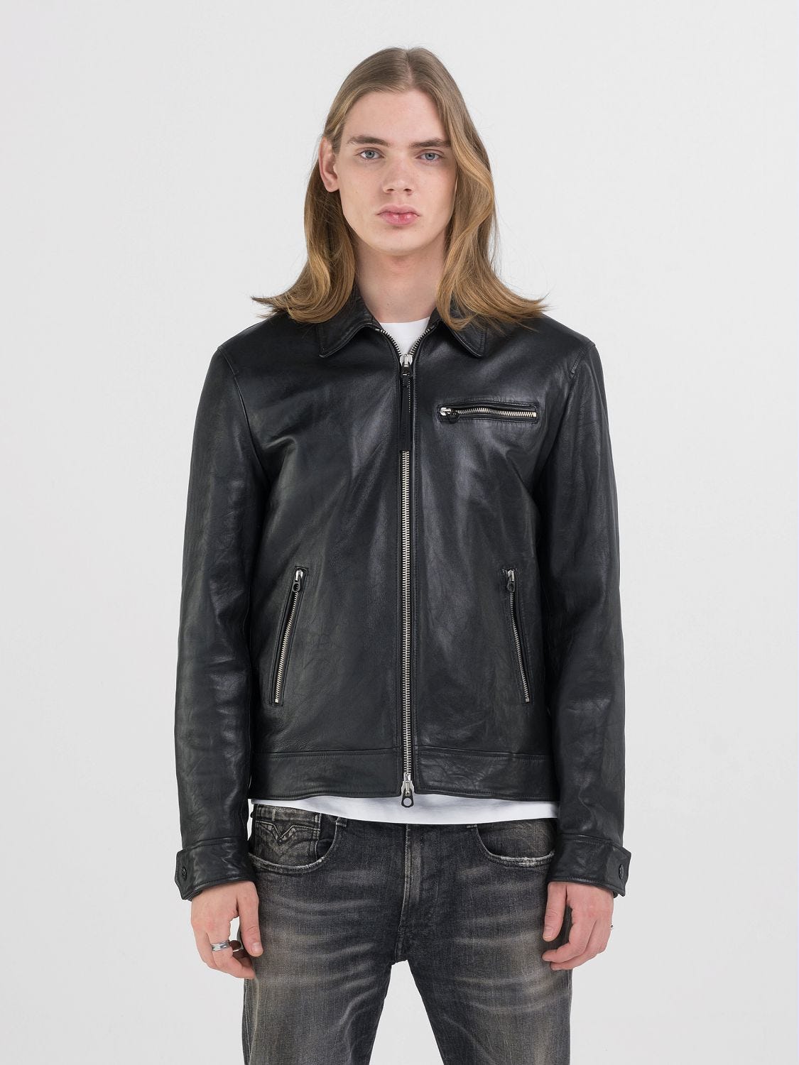 LEATHER JACKET WITH COLLAR