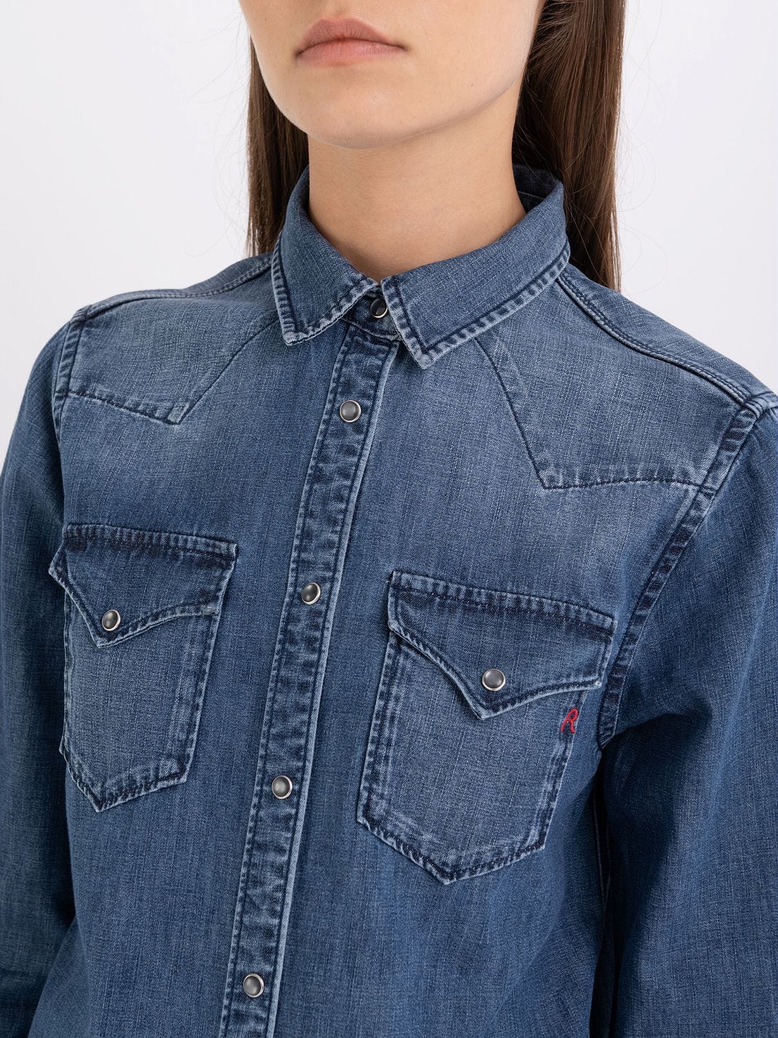 Womens denim 2025 shirt no pockets