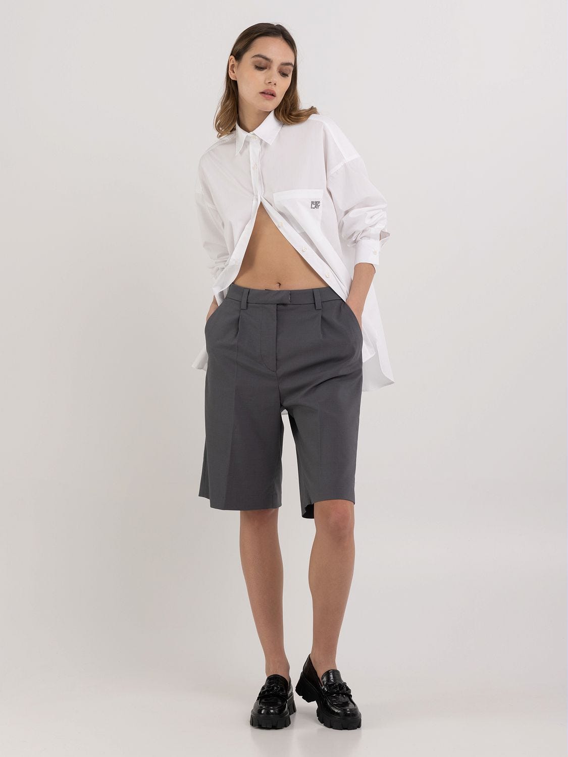 Women's gray bermuda shorts hot sale