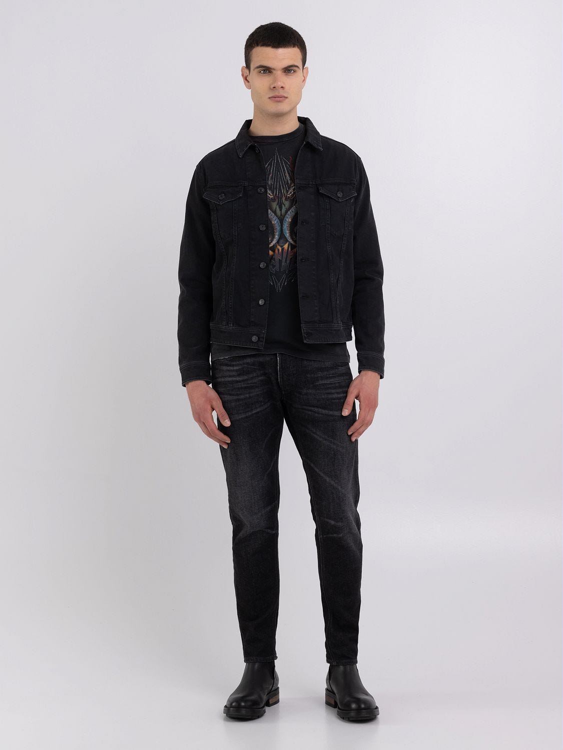 Mens black shop denim jacket sale