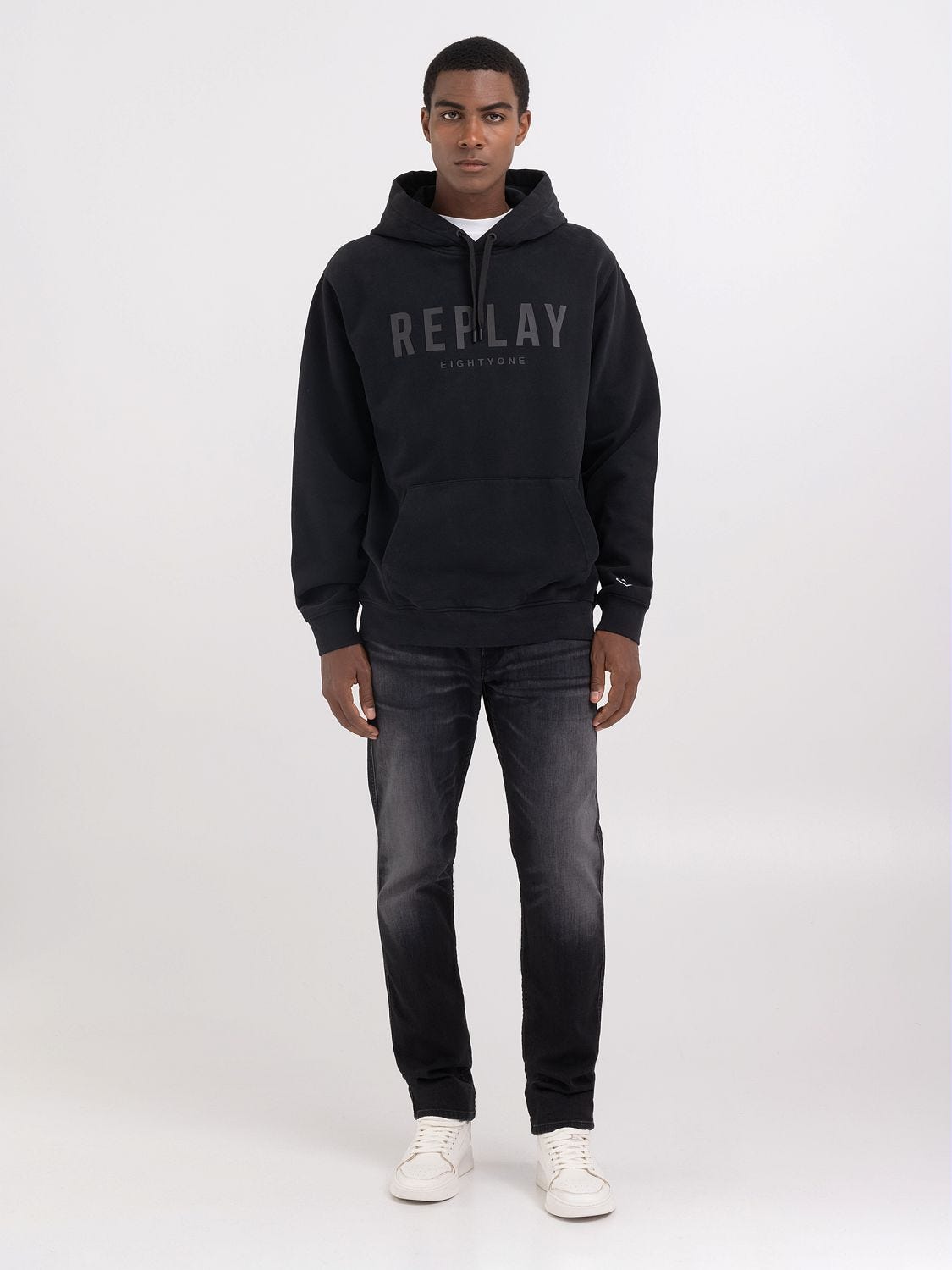 Replay black hoodie sales