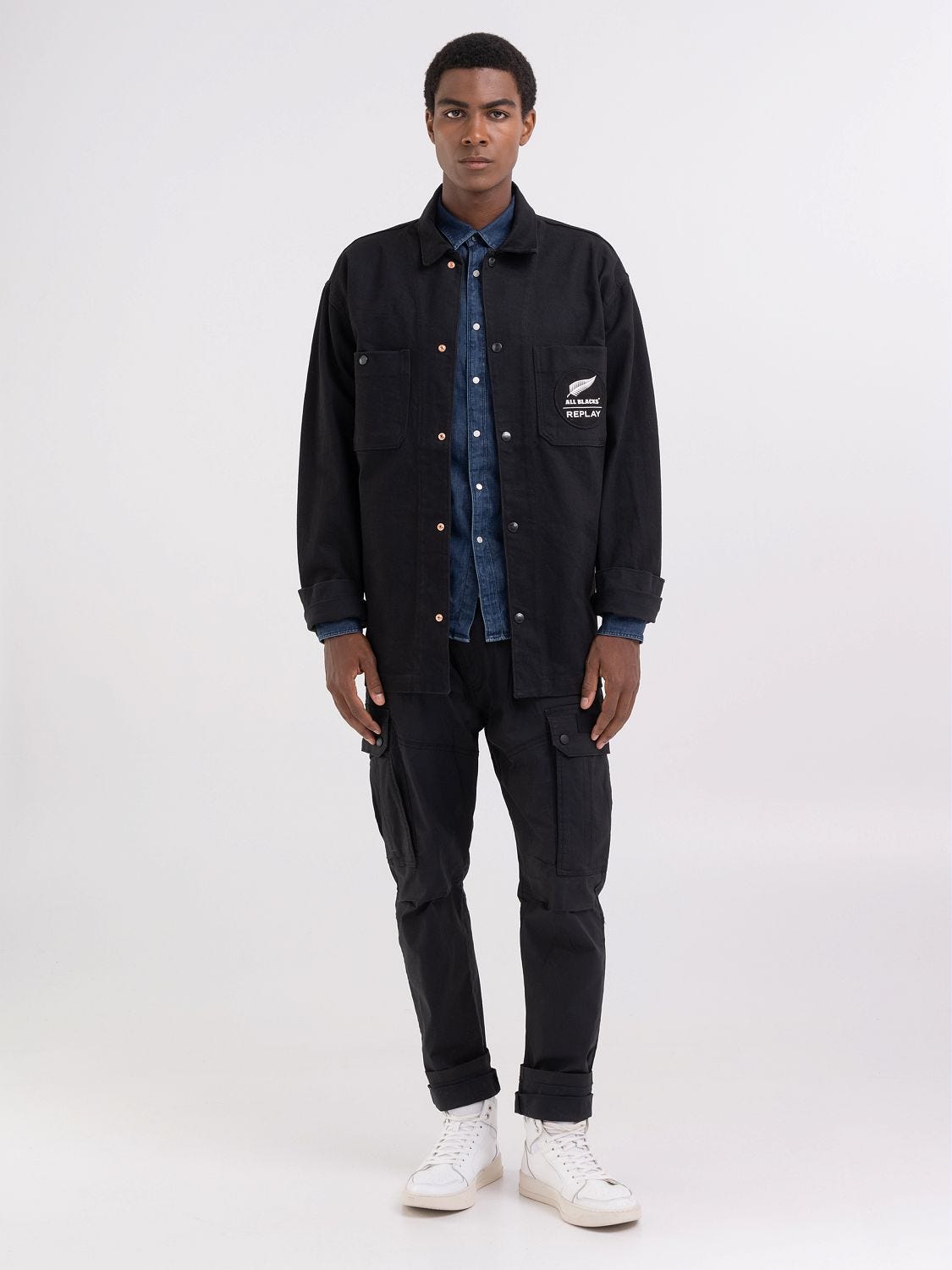 Replay black cheap denim shirt