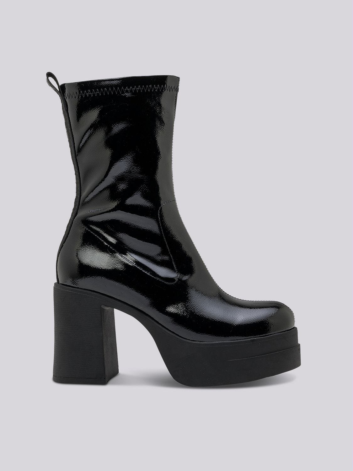 Shiny black ankle sale booties