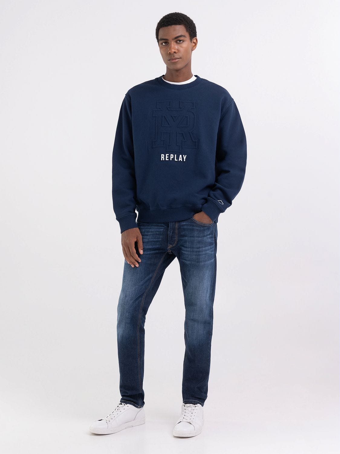 Replay blue jeans sweatshirt new arrivals