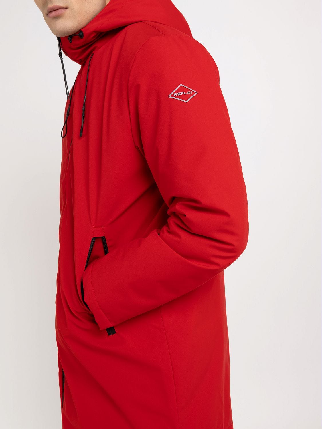 Long jacket in nylon with zipper
