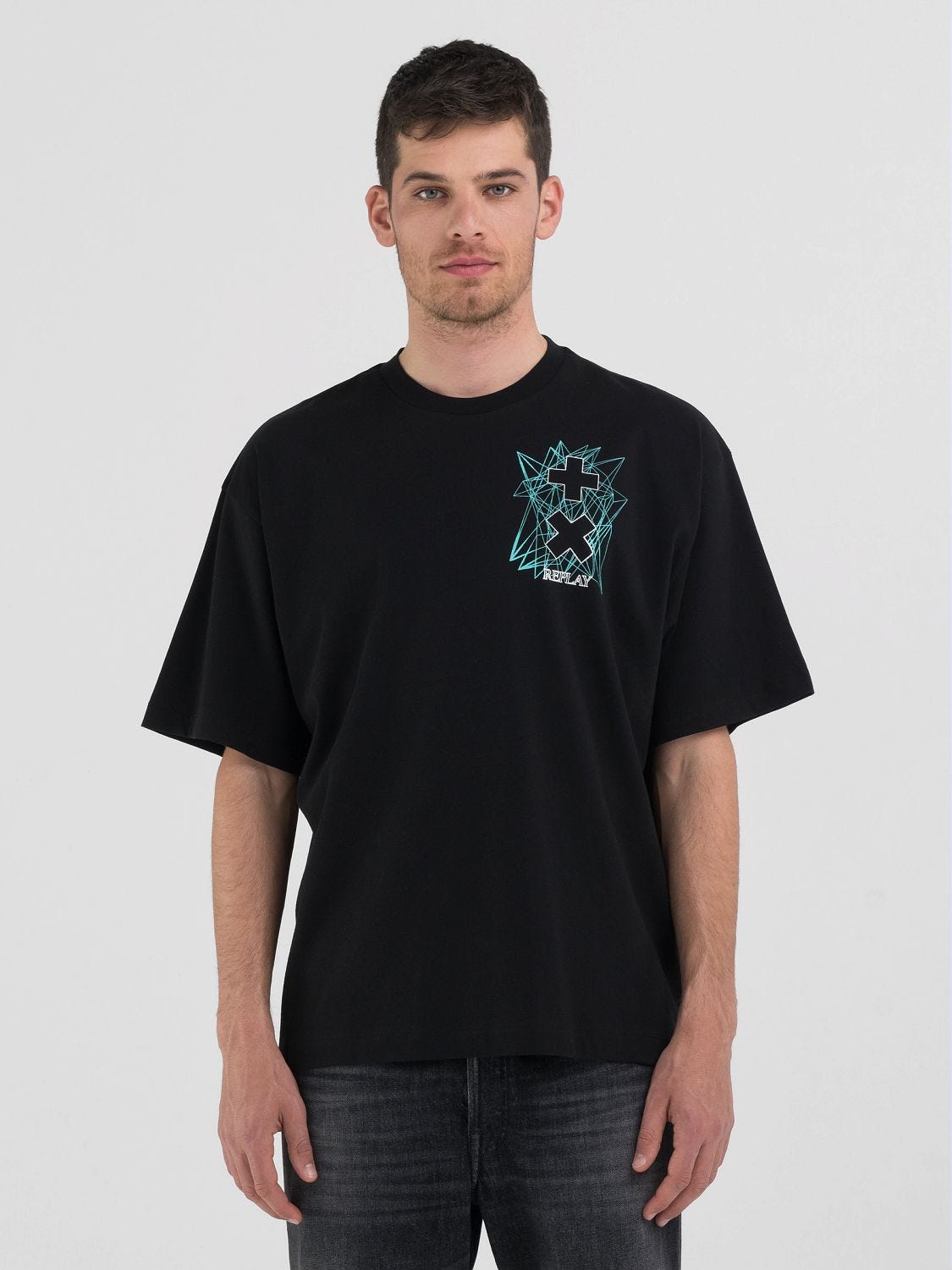 HARDWIRED CREW NECK T SHIRT WITH REPLAY X MARTIN GARRIX GRAPHIC PRINT FRONT AND BACK