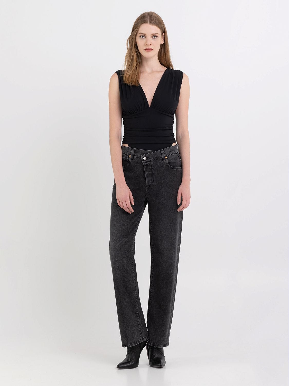 Black bodysuit with high waisted cheap jeans
