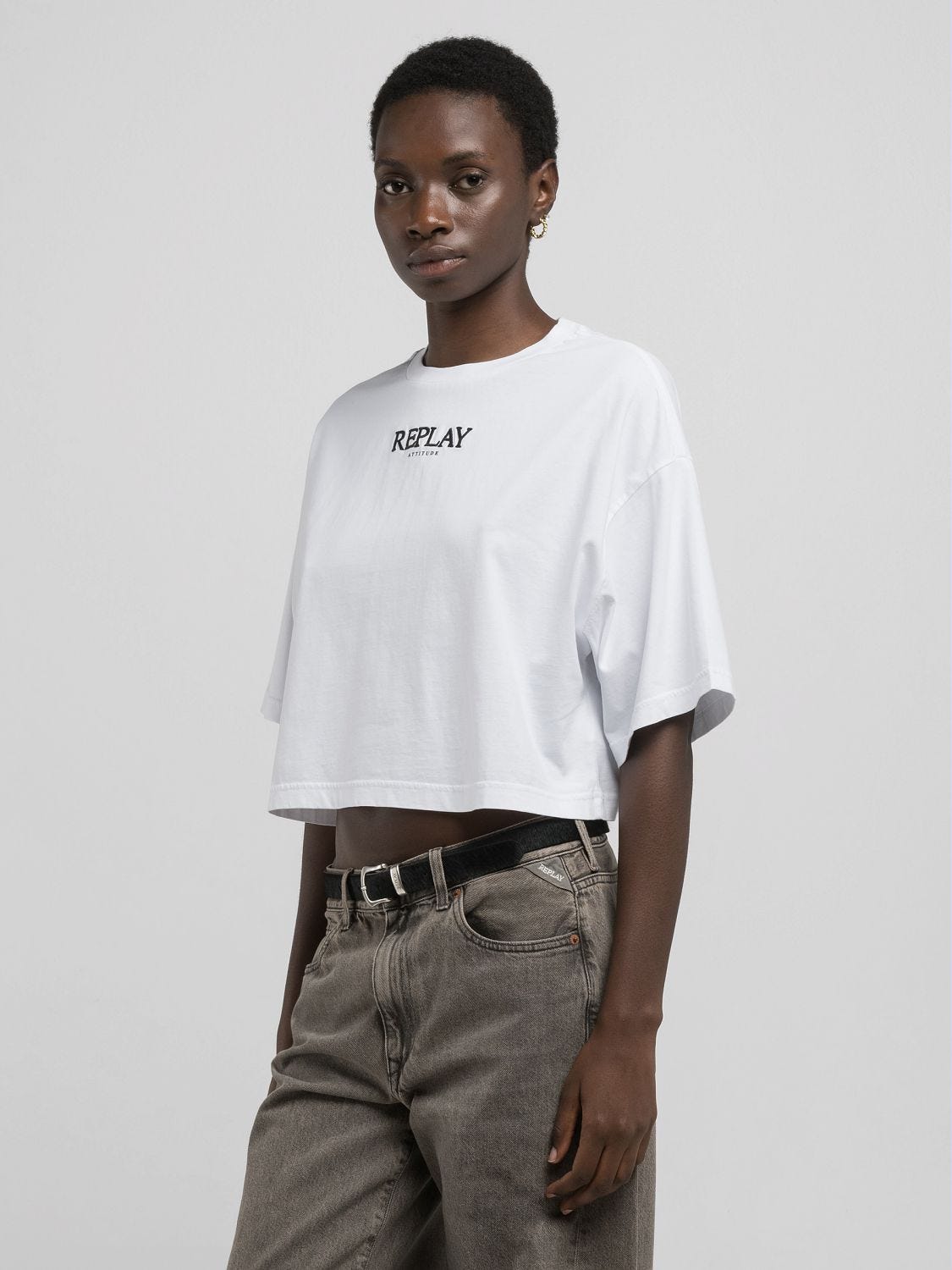 CROPPED JERSEY T SHIRT WITH EMBROIDERY