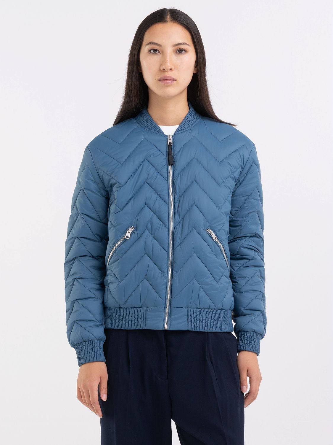 Blue quilted bomber jacket online