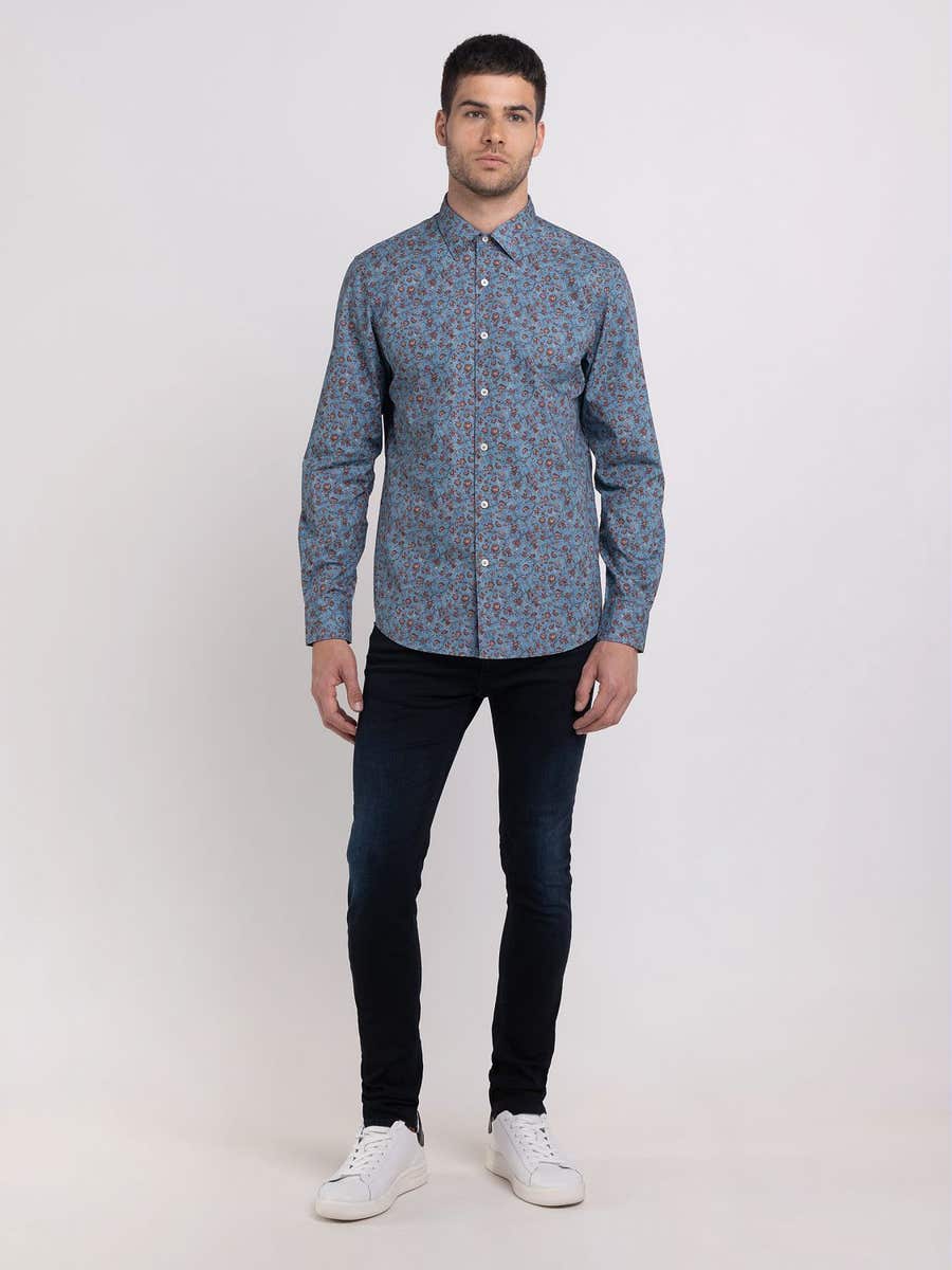 REPLAY Poplin shirt with all-over micro print M4049 .000.74024 LT BLUE WITH RED LOWERS 1