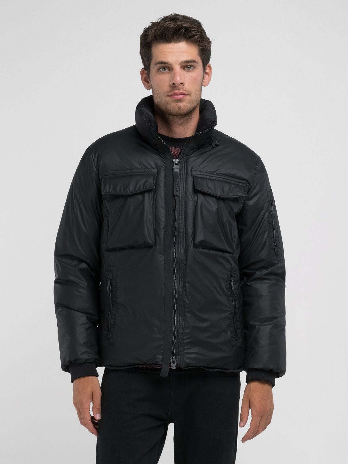 Black jacket with zip pockets shop