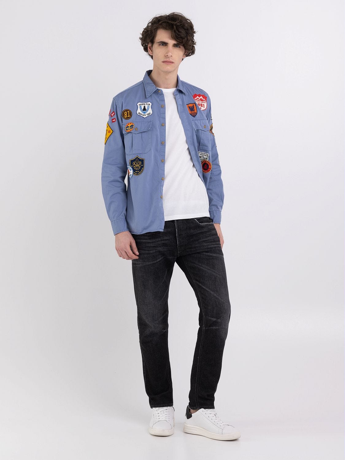 Mens replay denim sales shirt