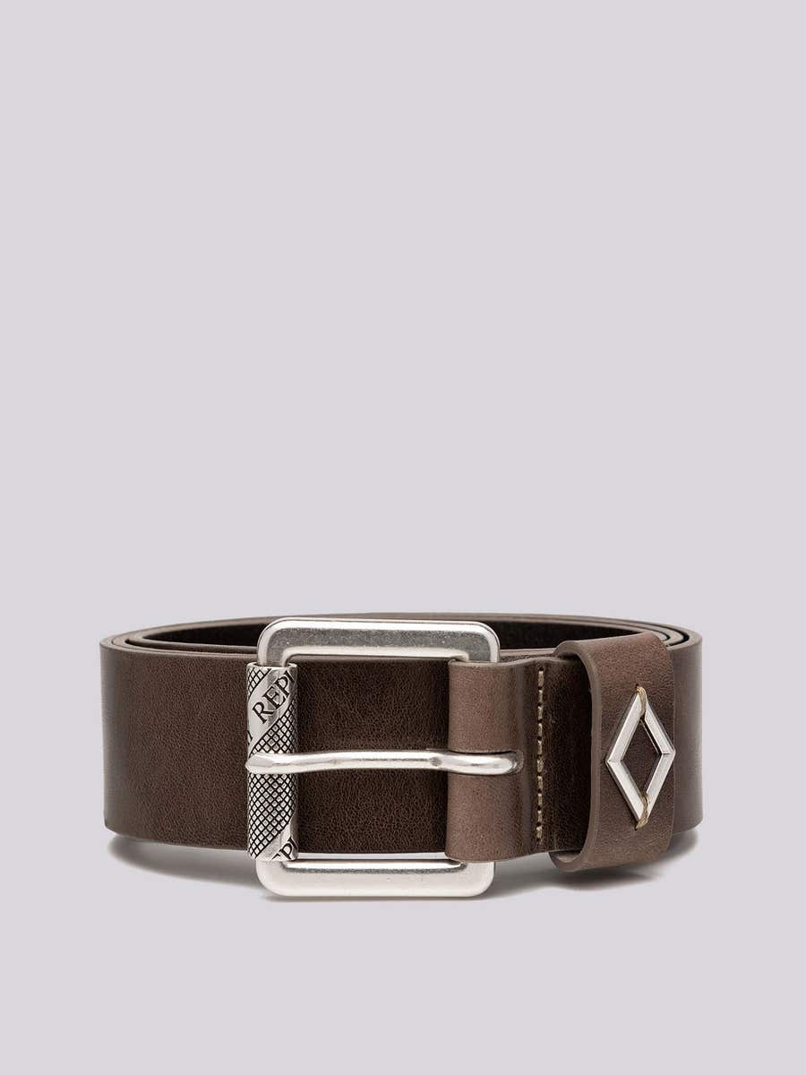 REPLAY Leather belt with diamond-shaped logo AM2680.000.A3007 GREY MUD 1