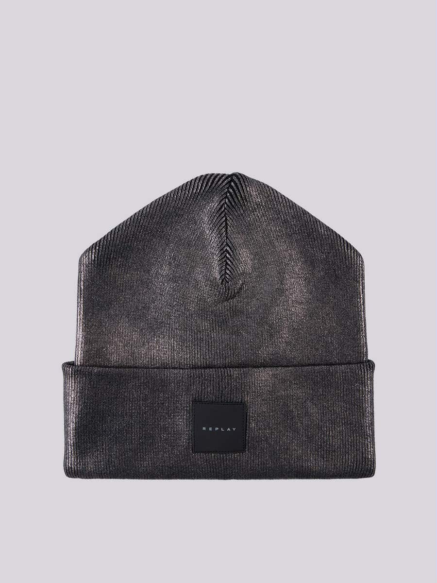 REPLAY Beanie in cotton blend with laminated effect AW4295.000.A7059E LUX GUN METAL 1