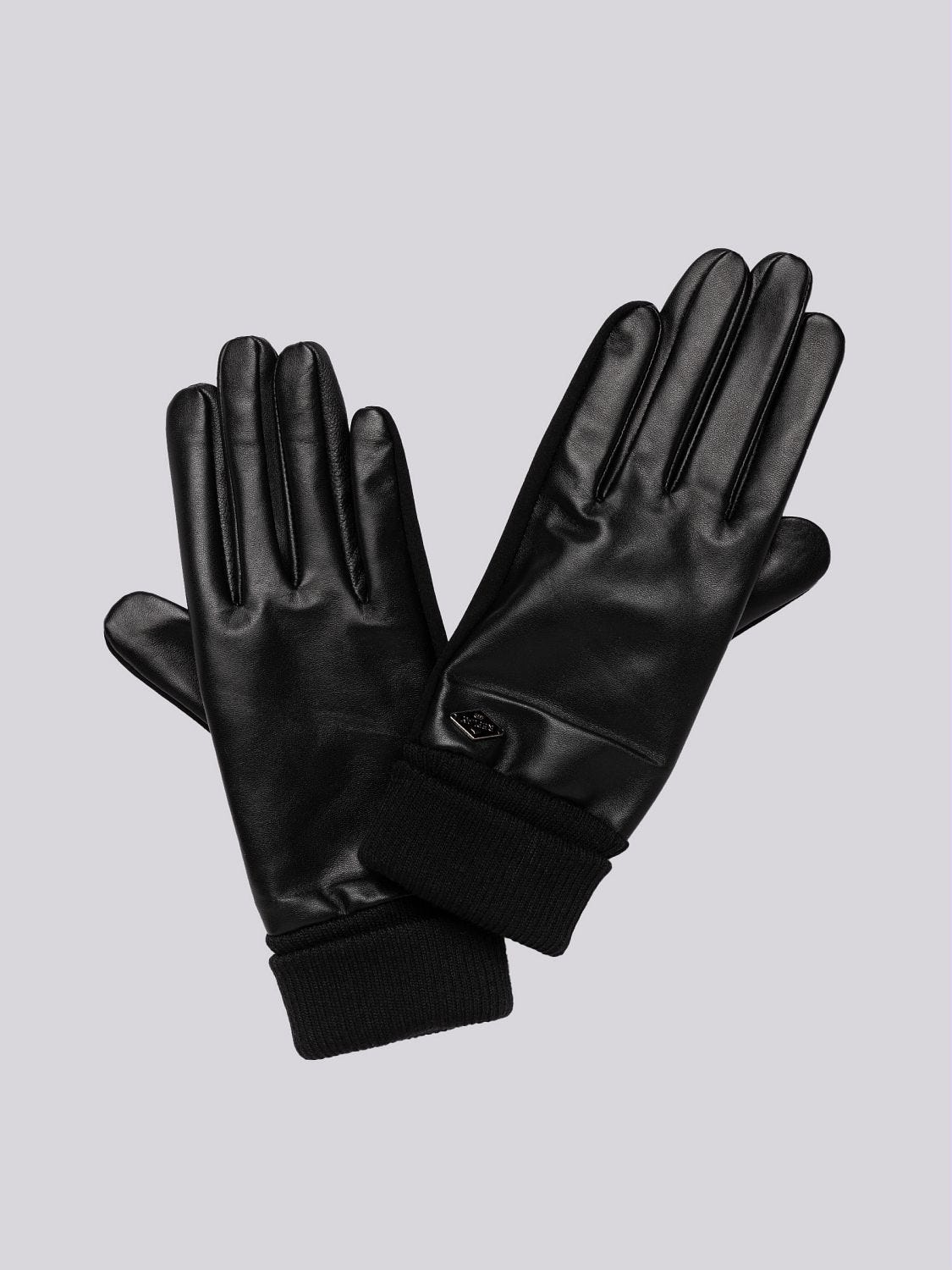 LEATHER GLOVES WITH RIBBED TRIM