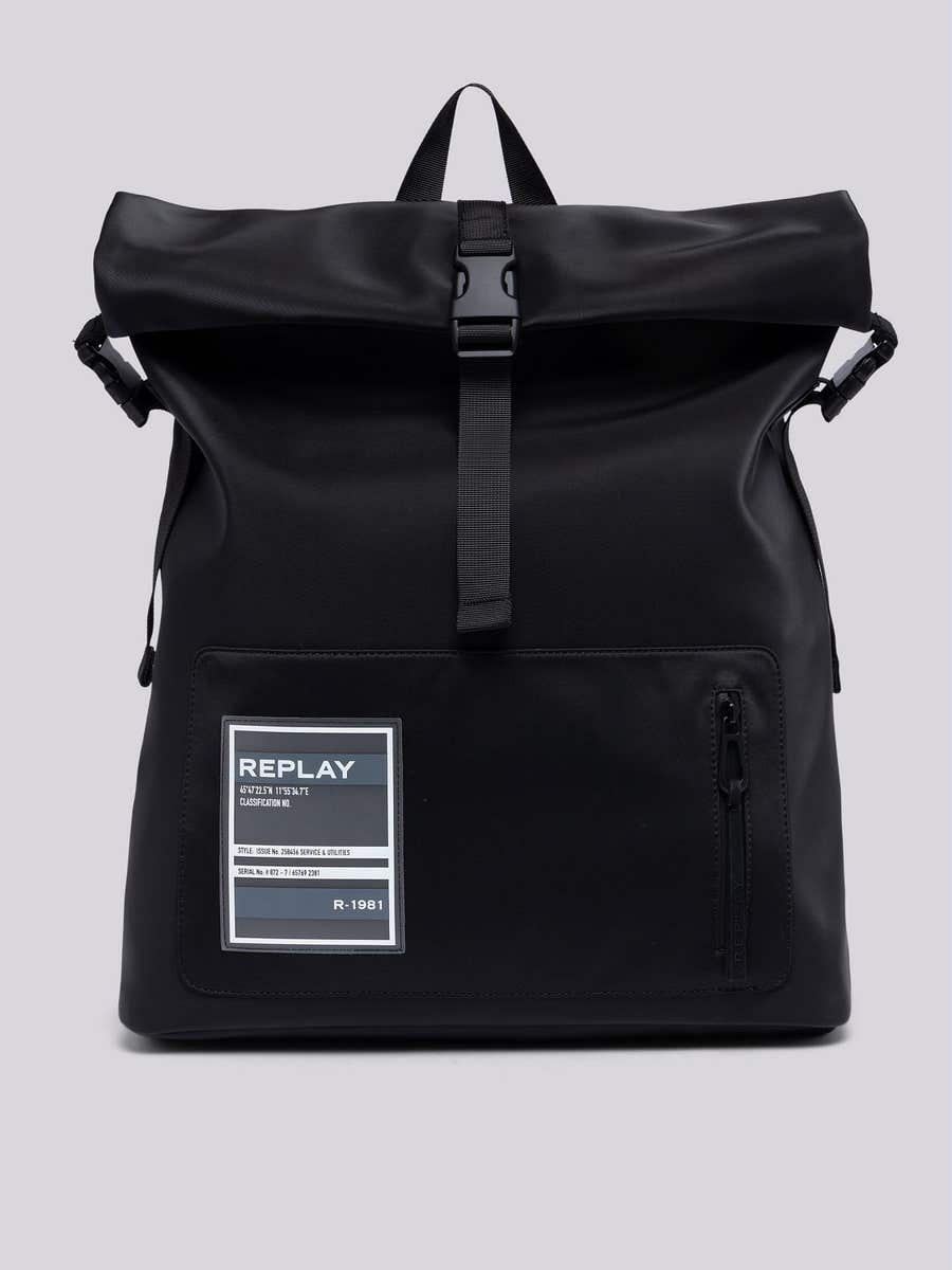 REPLAY Solid-coloured backpack with flap FM3647.000.A0313 BLACK 1