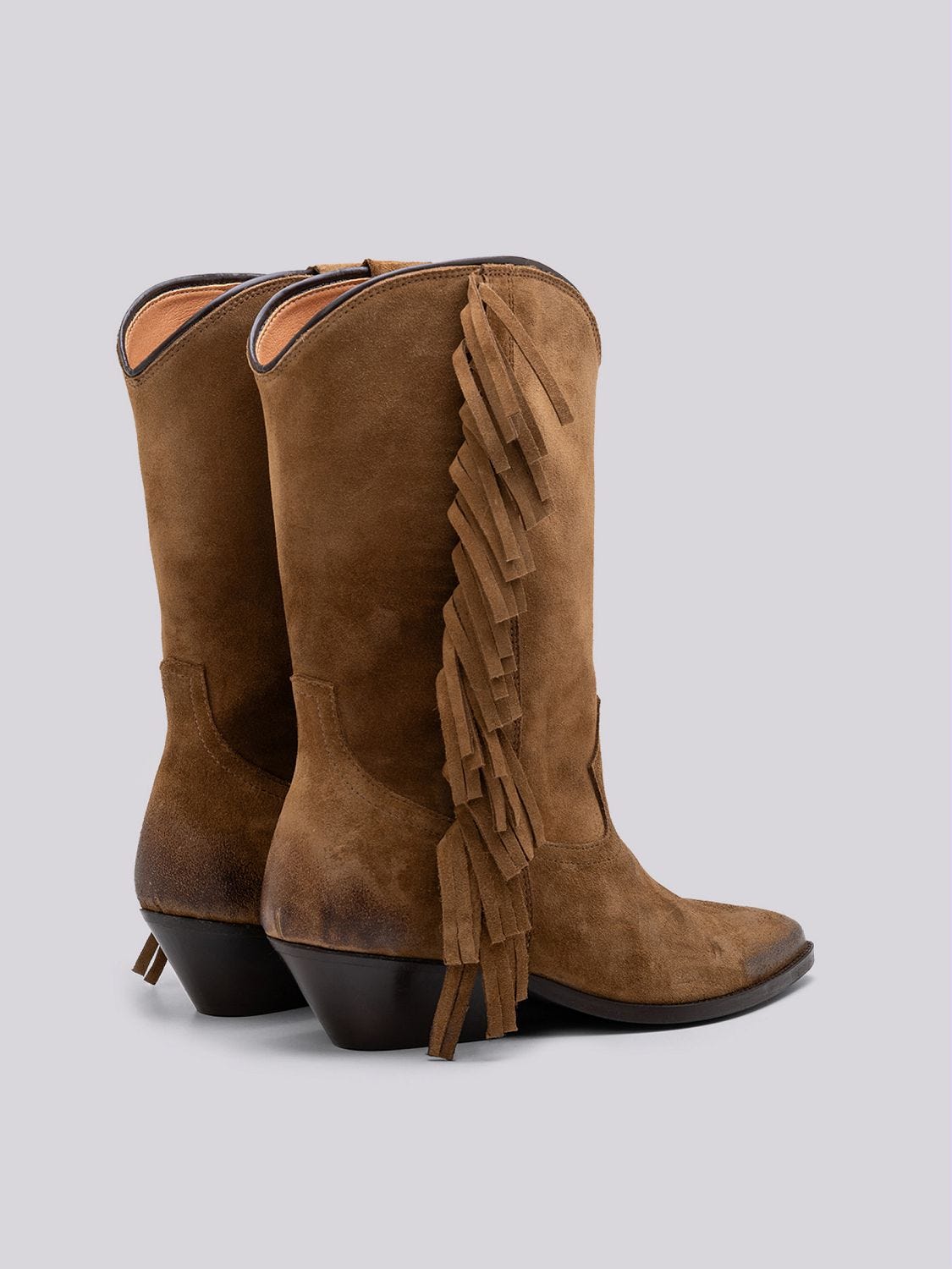 NYMES ANKLE FRINGED SUEDE TEXAN BOOTS