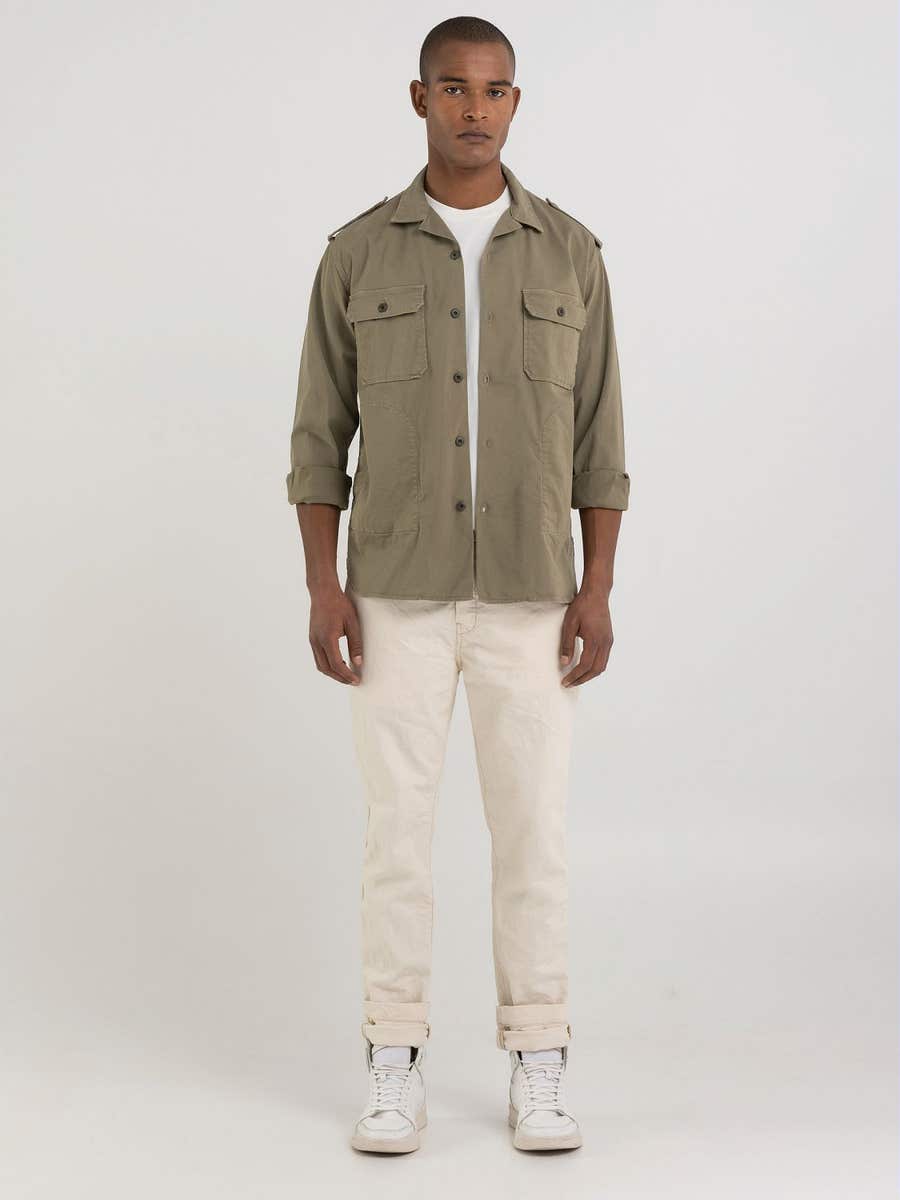 REPLAY Relaxed fit Replay Sartoriale twill shirt M4100 .000.84641G SAGE GREEN 1