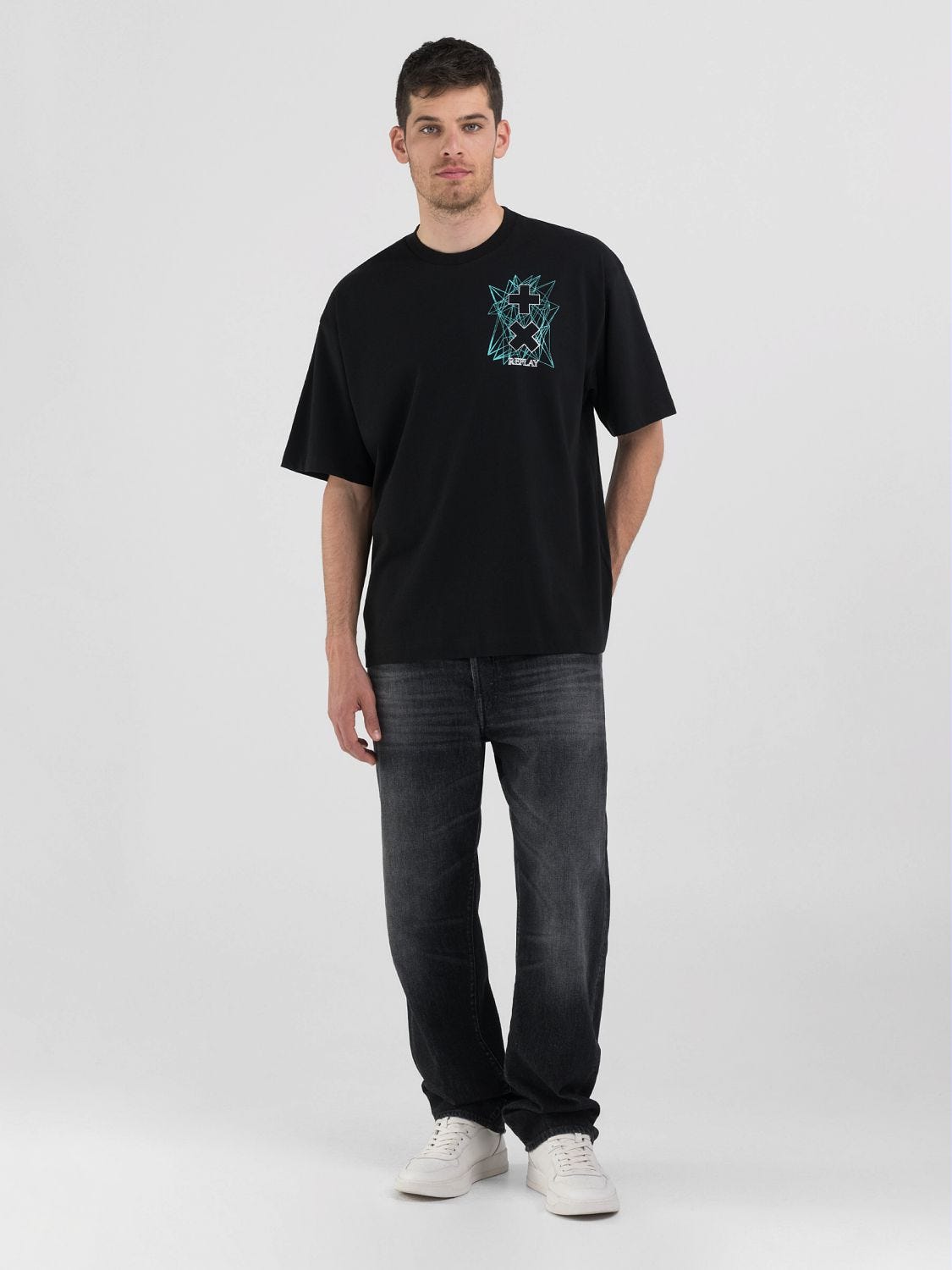 HARDWIRED CREW NECK T SHIRT WITH REPLAY X MARTIN GARRIX GRAPHIC PRINT FRONT AND BACK